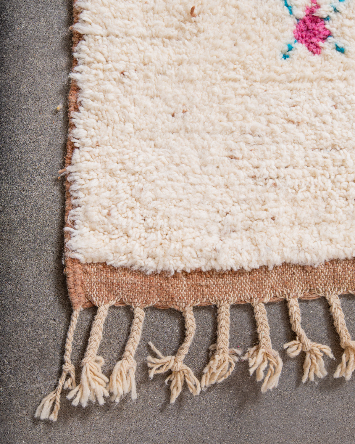 Modern, designer, handcrafted Berber rug from Morocco. Beniourain carpet with beautiful colours and patterns and fluffy wool texture.